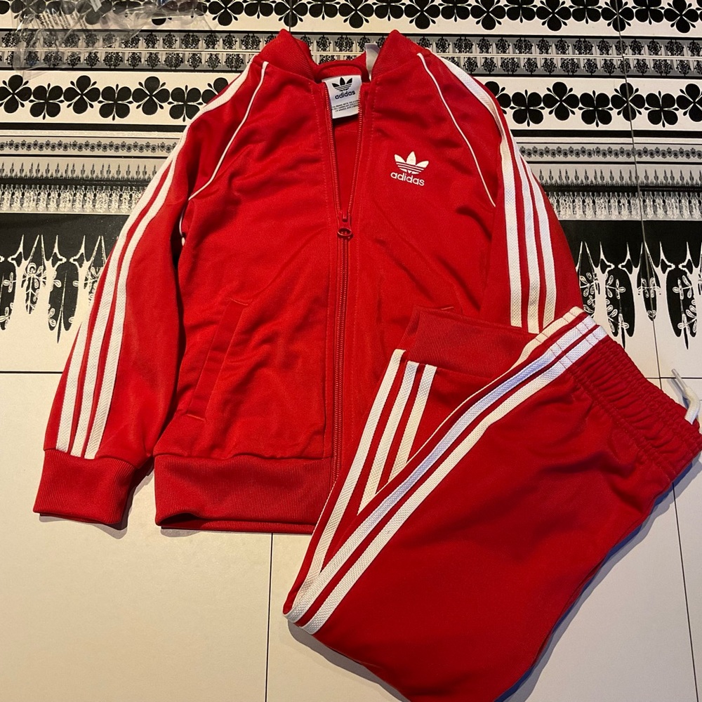 Adidas toddler red track suit set